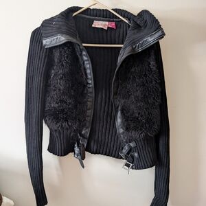 Elegant Black Ribbed Teddy Jacket